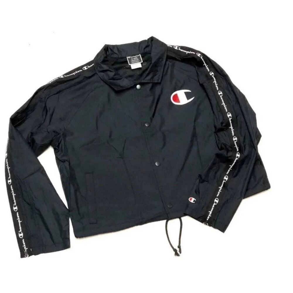 Champion Womens Coach Light Jacket Windbreaker Black NWT Boxy Short